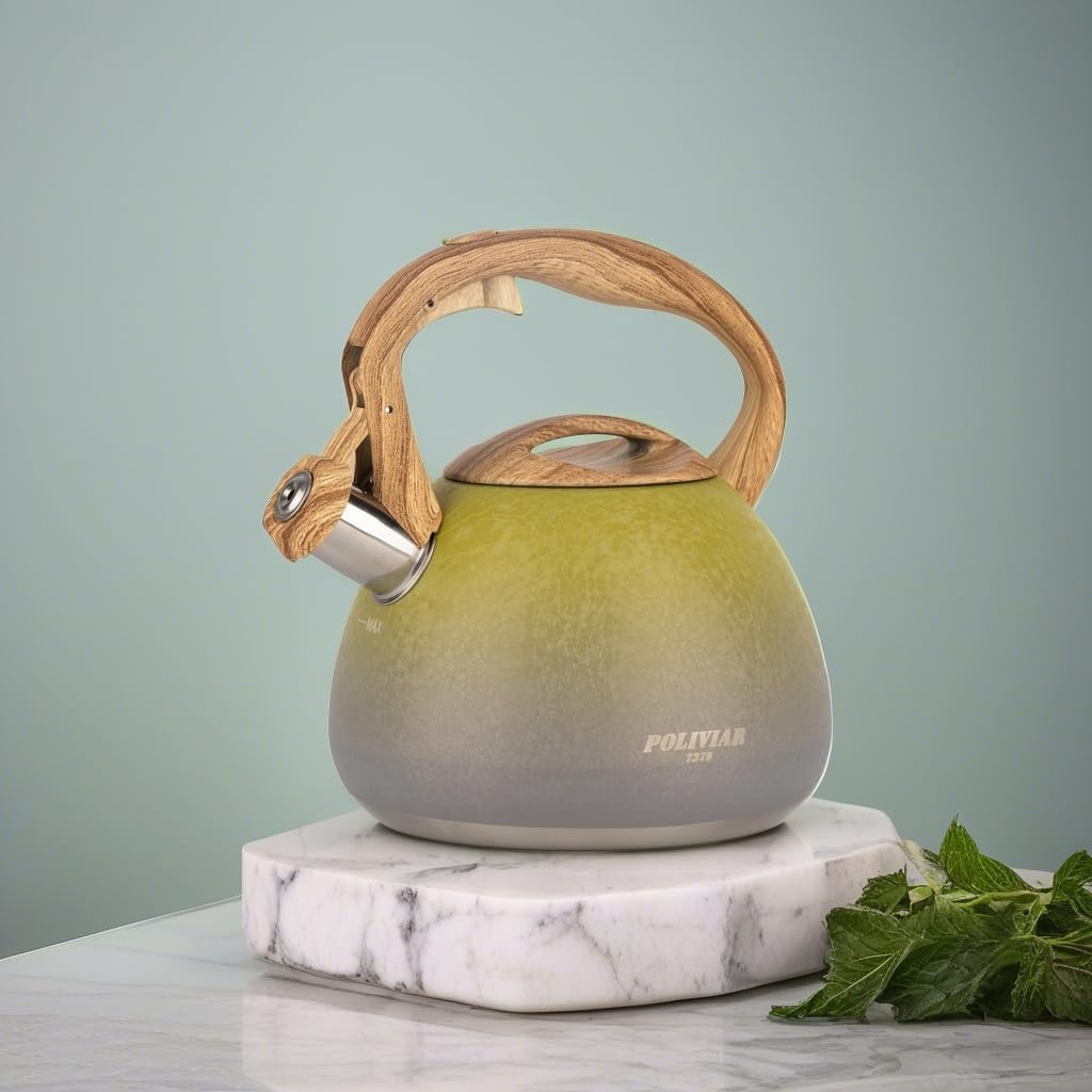 POLIVIAR Tea Kettle, 2.7 Quart Stovetop Tea Kettle, Audible Whistling Teapot with Crackle Finish, Food Grade Stainless Steel for Anti-Rust, Anti Hot Handle, Suitable for All Heat Sources (JX2023-LYG)