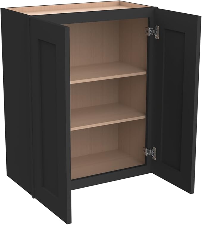 Wall-Mounted Cabinet – Solid Wood Shaker Style Medicine Cabinet with Adjustable Shelves & Soft-Close Doors for Bathroom, Kitchen, and Office Storage (Charcoal Black, 33" W x 12" D x 36" H)