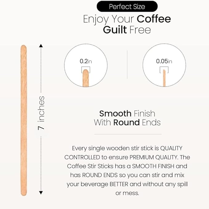 Coffee Stirrers Disposable Wooden Coffee Stir Sticks, 7-inch Large Stir Sticks, 1000 Wooden Coffee Stirrers, Round-End Wooden Stir Sticks for Coffee, Birchwood Swizzle Sticks for Coffee