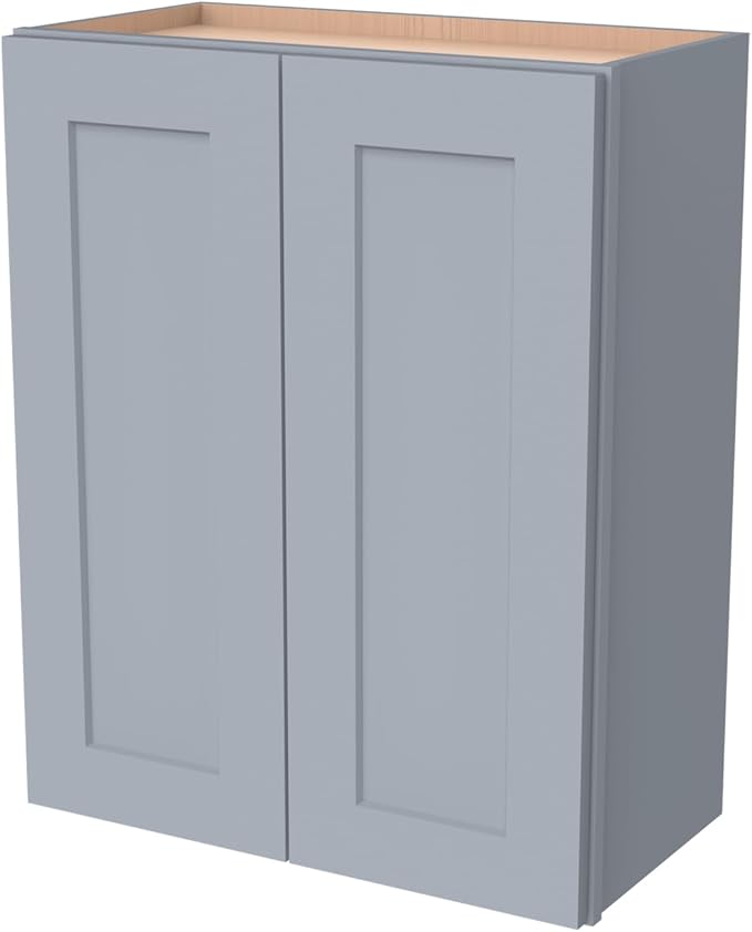 Wall-Mounted Cabinet – Solid Wood Shaker Style Medicine Cabinet with Adjustable Shelves & Soft-Close Doors for Bathroom, Kitchen, and Office Storage (Grey, 24" W x 12" D x 30" H)