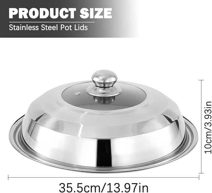 14 Inch Tempered Glass Frying Pan Lids with Handle Cooking Replacement Cover Fry Pan Lid Skillet Lid for Skillets, Round Cast Iron, Cast Aluminium, Stainless Steel Pans（36cm）