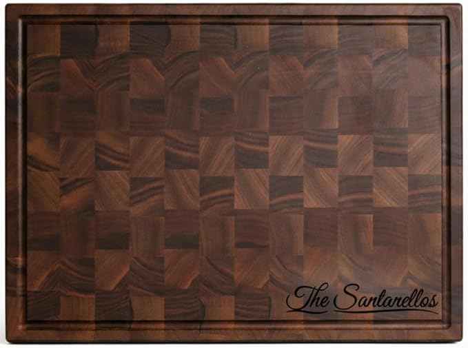 Handmade Personalized Walnut End Grain Cutting Board – Custom Engraved Wood Chopping Block, Perfect Gift for Home Chefs by GrainWoods (23x17x2 Inches)