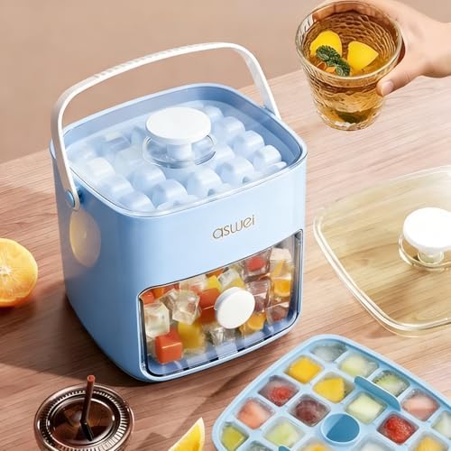 Ice Cube Tray with Lid and Bin+ Ice Cube Trays Press Easy Release