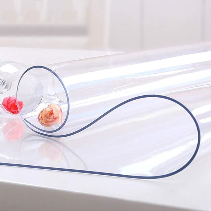 NECAUX Custom 39.4 x 96 Inch Clear Table Cover Protector, 1.5mm Thick Wood Grain Transparent Table Pad Non-Slip Tablecloth Plastic Protective Pad for 8 Foot Dining Room Table, Conference Table