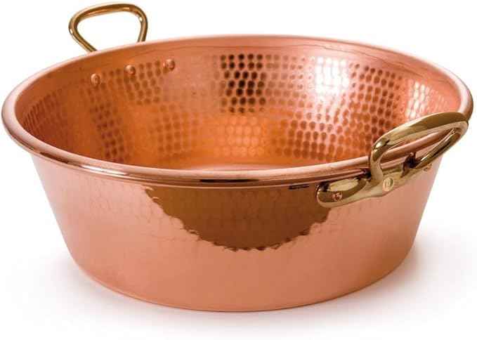 Mauviel M'Passion 1.2 mm Hammered Copper Jam Pan With Brass Handles, 14.4-qt, Made In France