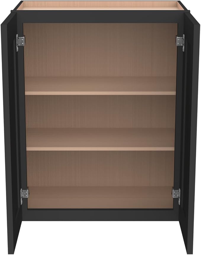Wall-Mounted Cabinet – Solid Wood Shaker Style Medicine Cabinet with Adjustable Shelves & Soft-Close Doors for Bathroom, Kitchen, and Office Storage (Charcoal Black, 27" W x 12" D x 36" H)