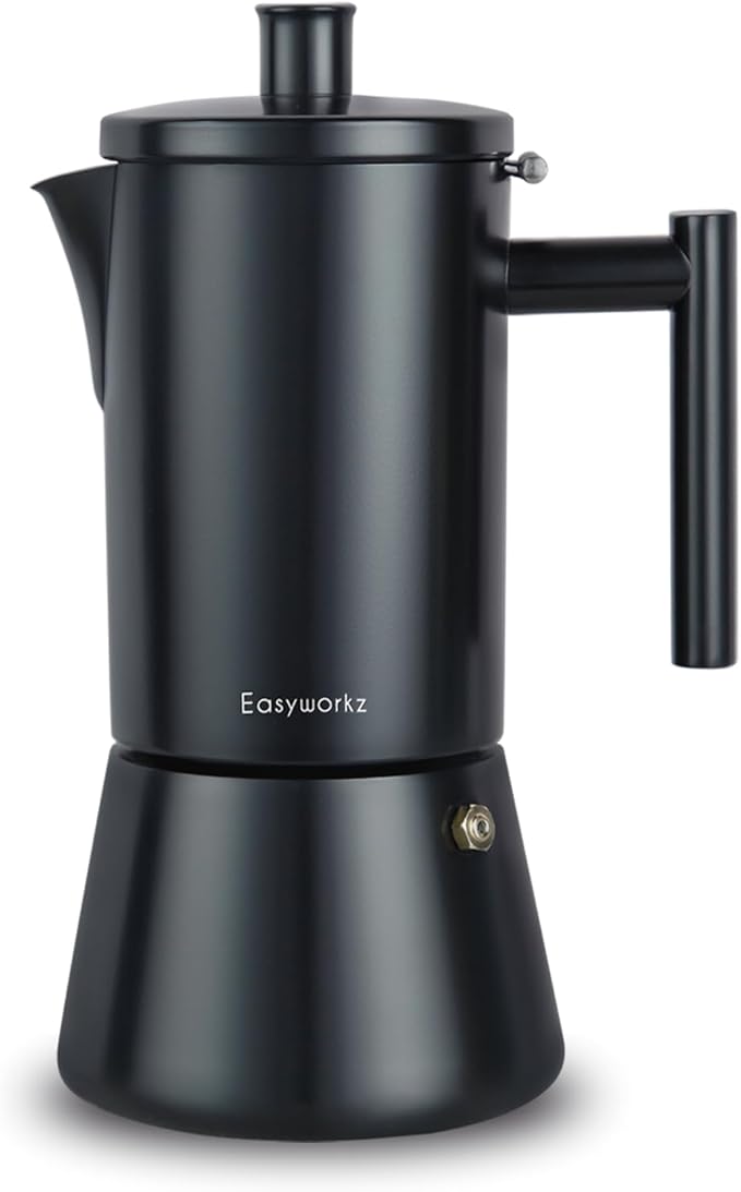 Easyworkz Diego Stovetop Espresso Maker Stainless Steel Italian Coffee Machine Maker 12Cup 17.5 oz Moka Pot Induction Espresso Pot - Matte Black