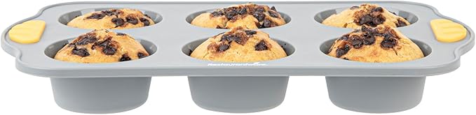 Restaurantware Silicone Baking Mold Pack of 1 Non-Stick Muffin Mold with Handles 6 Compartments, Oven-Friendly Dishwashable Freezer-Friendly Heat-Resistant Gray Silicone Cupcake Muffin Pan