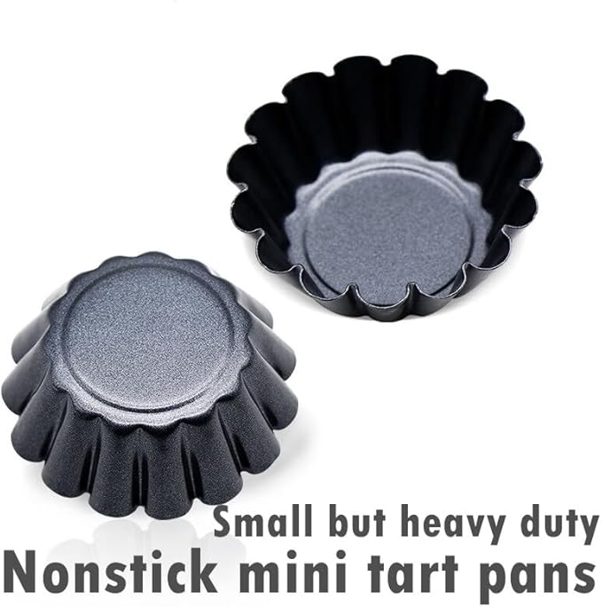 12-Pack 2.5 Inch Nonstick Mini Tart Pans Fluted Side for Pies Pan Round Deep Quiche Mold Heavy Duty Carbon Steel Baking Cupcake Egg Tarts Mousse Cakes Fruit and Desserts Molds for Oven