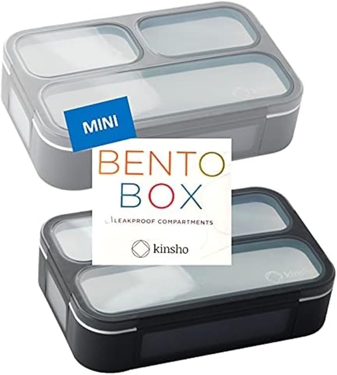 Small Snack Containers for Kids Teens - 3 Compartments (Set of 2) - Leak-Proof Boxes with Lids -BPA-Free Plastic Mini Bento Lunch Box - Ideal for School, Boys & Girls, Holds 2 Cups (Black + Gray)