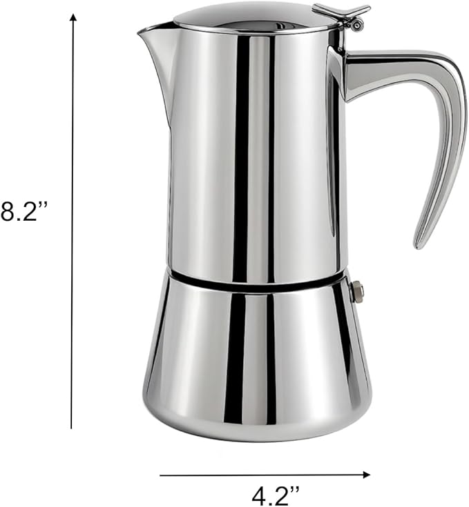Stainless Steel Stovetop Espresso Maker – Italian Moka Pot, Induction Compatible Espresso Coffee Maker with Safety Valve (6 Cups)
