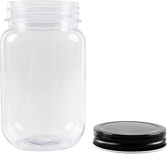 novelinks 16 oz Clear Plastic Jars with Lids, Refillable 16oz Mason Jars with Lids & Storage Containers for Kitchen & Household Use (10 Pack,Black)