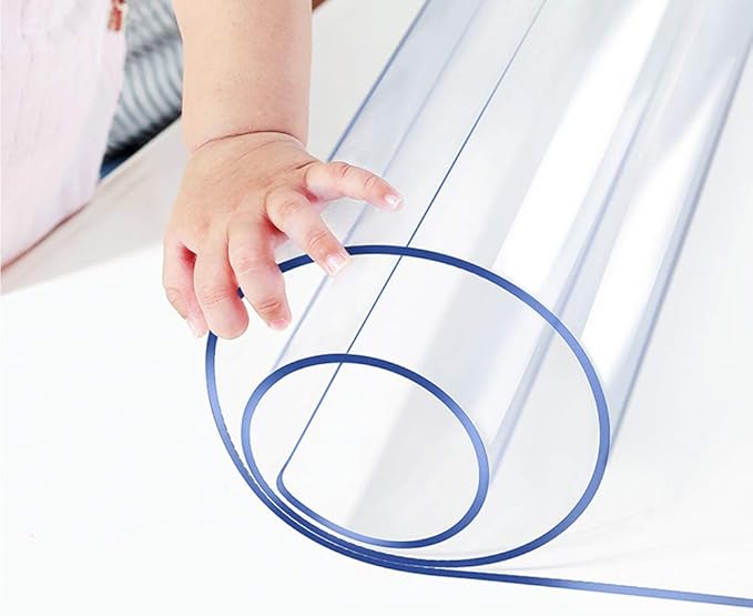 Wadrac Multi-Size Clear Plastic Tablecloth Rectangle Table Protector Thicken Protective Desk Cover Waterproof Wipeable Tablecloth Roll Easy Clean PVC Vinyl Dining Tabletop Protection Pad 38x59 inch