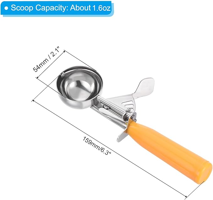 PATIKIL 1.6 Ounce Ice Cream Scoop with Trigger, Stainless Steel Portion Cookie Scoop with Thumb Trigger for Cookie Dough Cupcake Batter Baking, Yellow 48ML