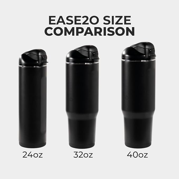 HydroJug Ease2o Water Bottle with Straw & Chug Lid, Stainless Steel, Vented Cap to Help Reduce Pressure, Water-Level Window, Cup Holder Friendly, Non-Slip Base – 24oz, Black