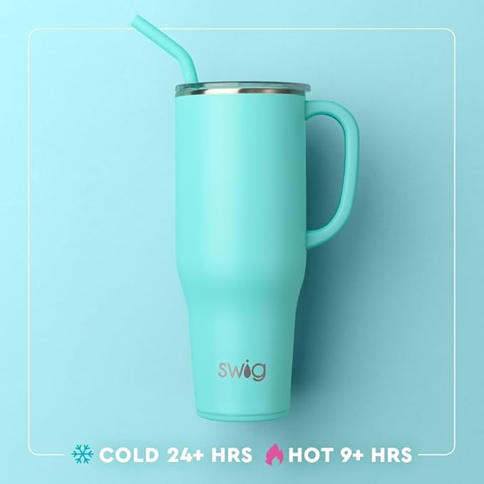 Swig Life 40oz Mega Mug, 40 oz Tumbler with Handle and Straw, Cup Holder Friendly, Dishwasher Safe, Extra Large Insulated Tumbler, Easter Basket Stuffers, Easter Gifts for Women (Bunny Trail)