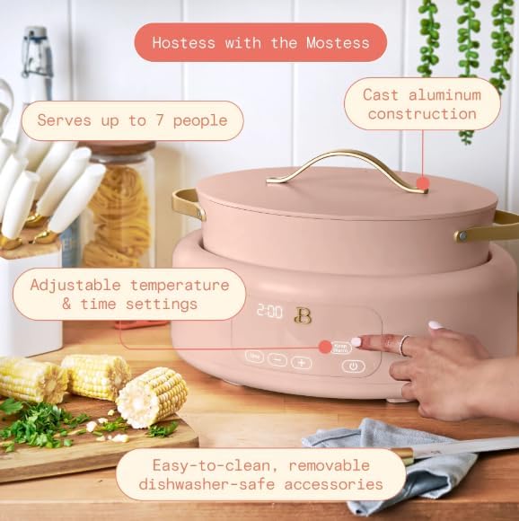 10-in-1 Electric Multi-Cooker, 6 Quart Programmable Cooking Pot with Digital Display, Nonstick Interior, One-Touch Controls, Multi-Function Kitchen Appliance (Rose)