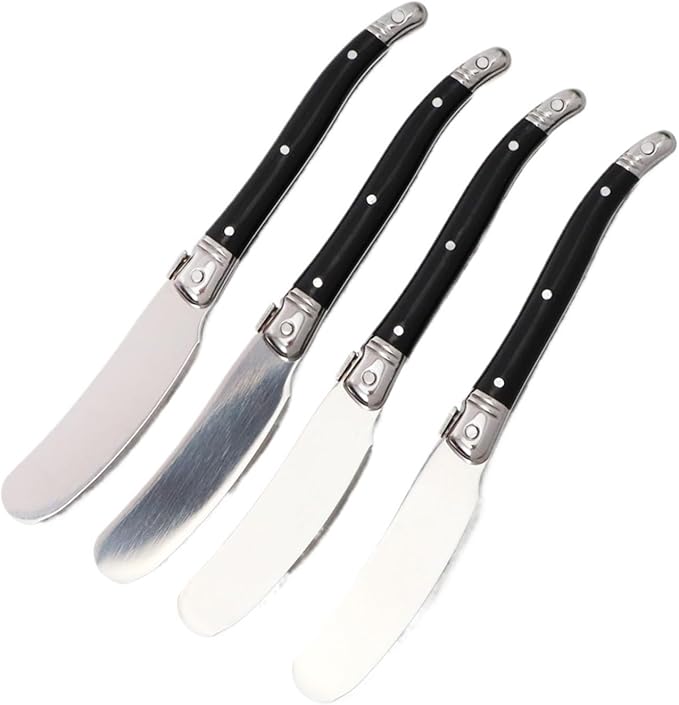 Stainless Steel Cheese Spreader Knives Set Wide Blade Dessert With Black Plastic Handles Multipurpose Butter Flatware Set(4pcs)