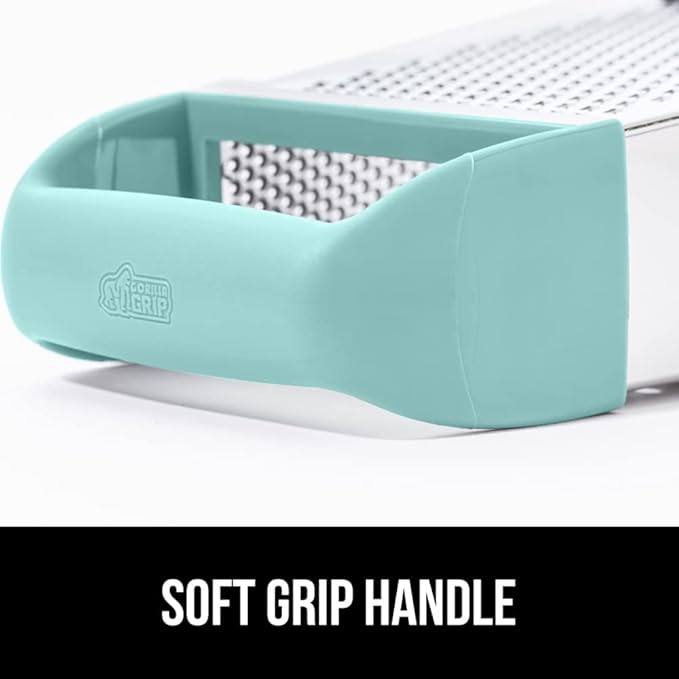GORILLA GRIP 4-Sided 100% BPA-Free Cheese Grater With Container, Stainless Steel XL Box Graters, Parmesan Shredder, Grate Cheeses, Shred Veggies, Slip Resistant Handle, Dishwasher Safe Zester, Mint