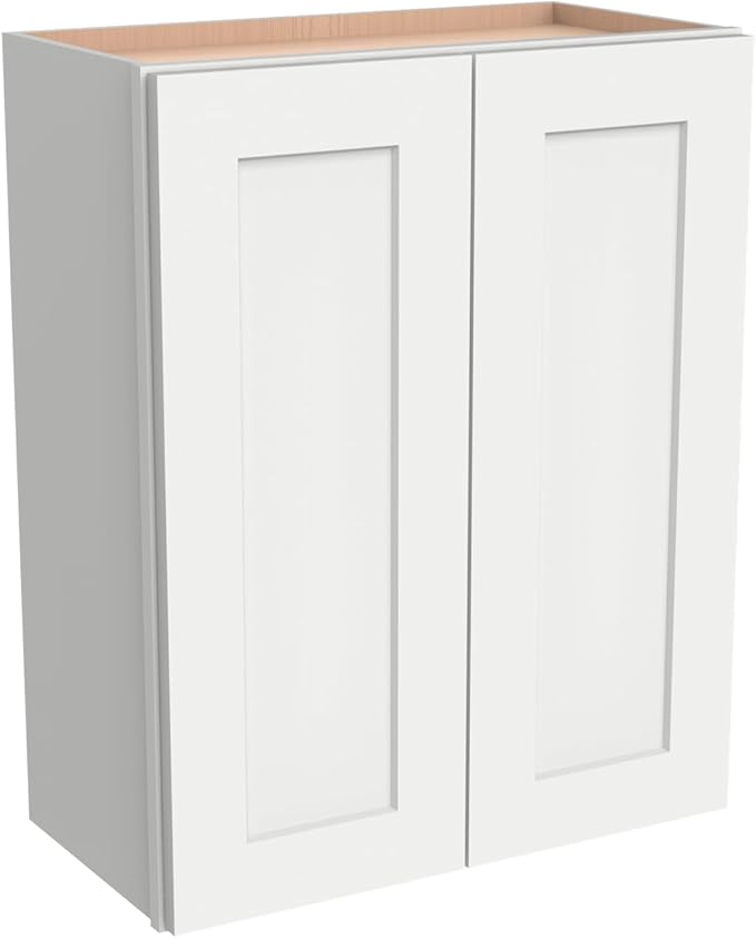 Wall-Mounted Cabinet – Solid Wood Shaker Style Medicine Cabinet with Adjustable Shelves & Soft-Close Doors for Bathroom, Kitchen, and Office Storage (Origami White, 27" W x 12" D x 42" H)