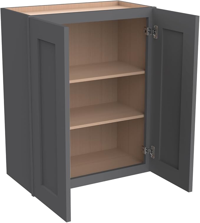 Wall-Mounted Cabinet – Solid Wood Shaker Style Medicine Cabinet with Adjustable Shelves & Soft-Close Doors for Bathroom, Kitchen, and Office Storage (Pebble Gray, 24" W x 12" D x 30" H)