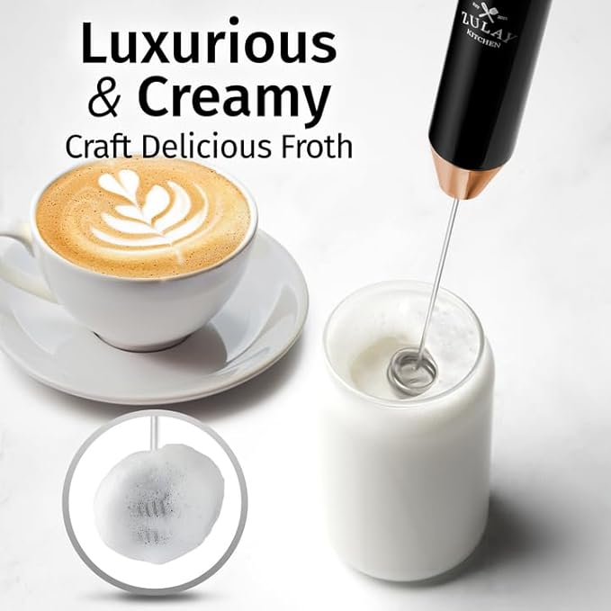Zulay Kitchen Lux Electric Milk Frother Rechargeable Handheld - Powerful 2-Speed Motor, Waterproof, 2000mAh Battery - Lux Coffee Frother for Protein Powder, Drink Mixer Wand & Matcha Mixer