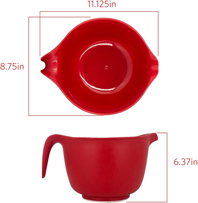 Glad Mixing Bowl with Handle – 3 Quart | Heavy Duty Plastic with Pour Spout and Non-Slip Base | Dishwasher Safe Kitchen Supplies for Cooking and Baking, Red (Pack of 6)