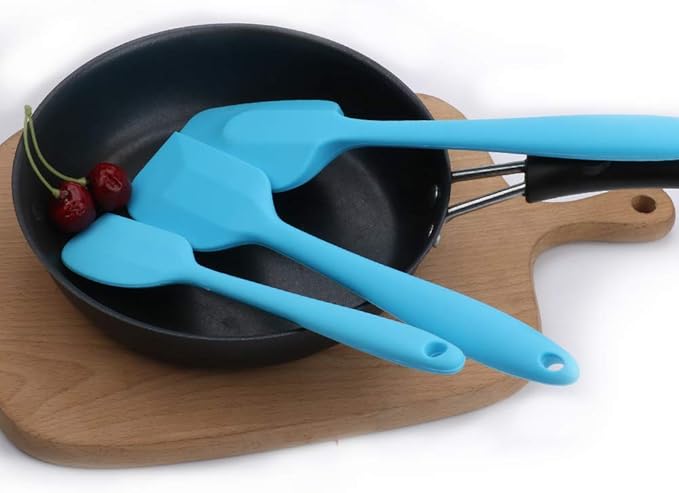 Silicone Spatulas Set, Rubber Spoon Spatula Heat Resistant Spoonula One Piece Design Seamless Spatula Non-Stick Scrapers Baking Mixing Tool (Blue Set)