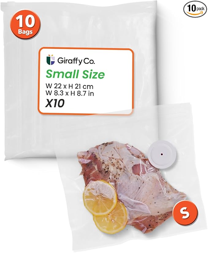 Reusable Vacuum Sealer Bags for Food – 10 Small Vacuum Bags (22x21cm/8.3x8.7in), BPA-Free, Leak-Proof, Odor-Resistant – Compatible with Vacuum Sealers