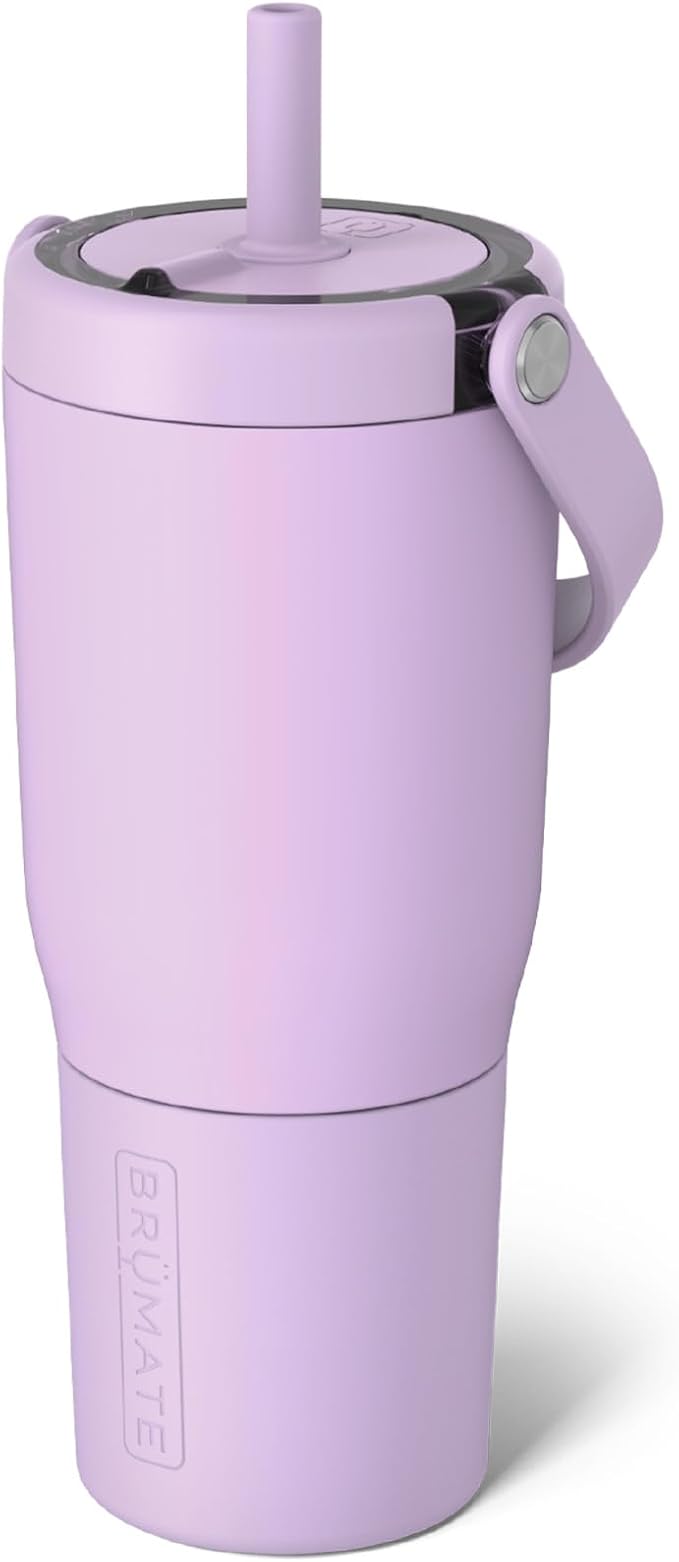 BrüMate Resa 25oz 100% Leakproof Travel Tumbler with Handle & Straw | Flexible SoftSip Straw | Silicone Sleeve for Durability | Stainless Steel | Cup Holder & Travel Friendly Water Bottle | (Lavender)