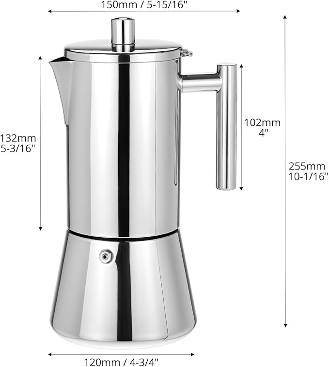 QWORK 12 Cup Stovetop Espresso Maker, 18/8 Stainless Steel Italian Moka Pot for Induction, 17.5 oz Espresso Coffee Maker with Heat Resistant Handle & Safety Valve, Dishwasher Safe