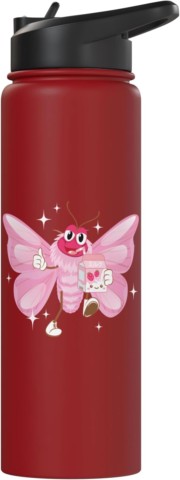 Butterfly Kawaii Strawberry Milk Shake Carton Stainless Steel Insulated Water Bottle