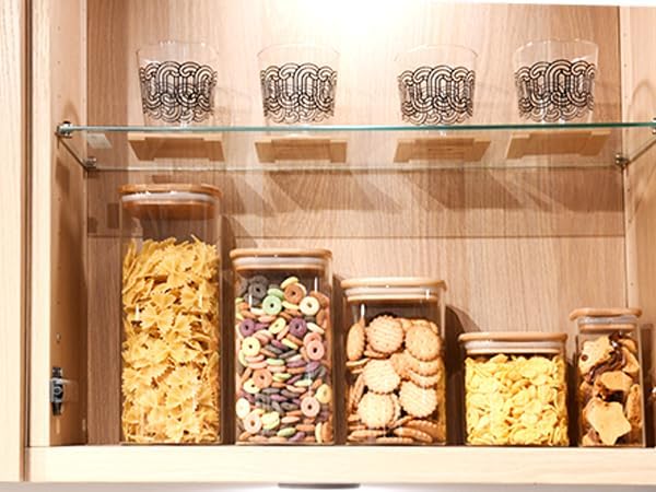 SHOWIN Glass Food Storage Jars Square 61oz, 3 Pack Glass Jars With Bamboo Lids, Kitchen Storage Containers For Spice, Candy, Cookie, Storage For Pantry Organizers