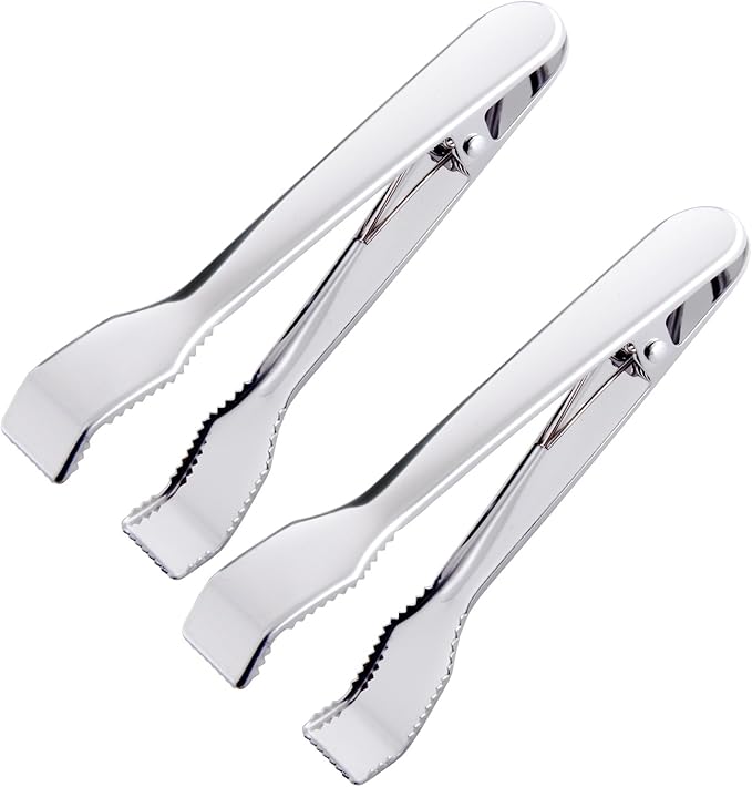 Ice Tongs for Ice Bucket 6-3/4 Inch - Set of 2 - Premium 18/8 Stainless Steel Ice Tongs with Teeth for Ice Sugar Cubes Tea Party Coffee Bar Food Serving