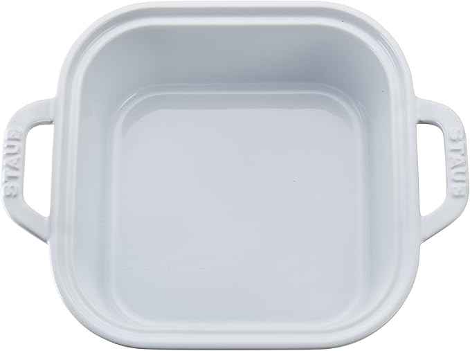 STAUB Ceramic 4-pc Baking Pans Set, Casserole Dish with Lid, Brownie Pan, White