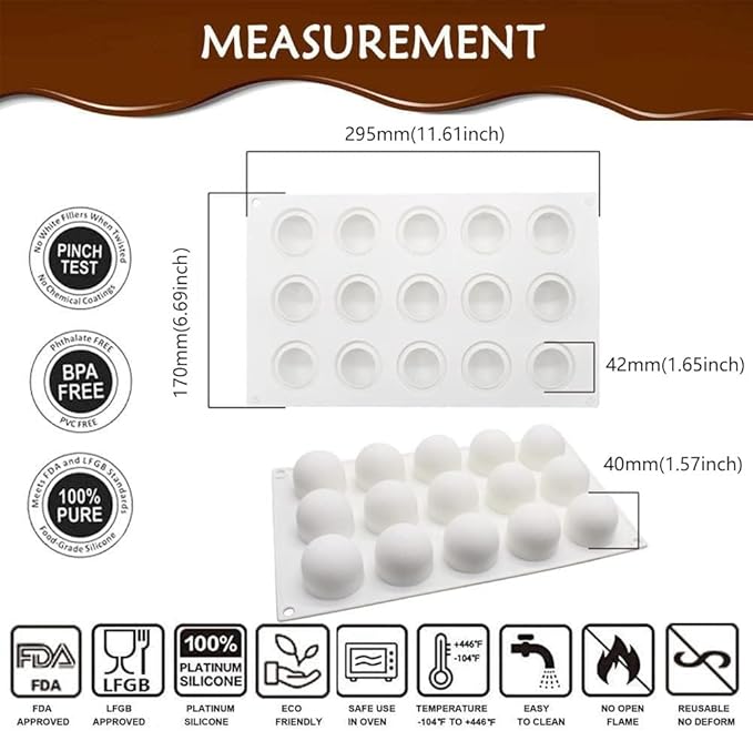 3D Truffle Ball Shape Sphere Silicone Baking Mold for Mousse Cake French Dessert Mold for Pastry Chocolate Soap Ice Cream 15 Cavity