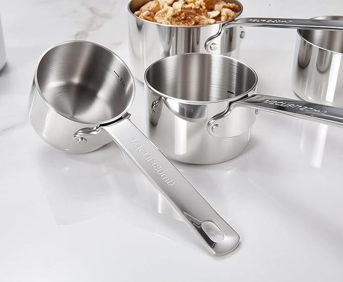 KEAWELL Premium 5-Piece Measuring Cups Set –1/4, 1/3, 1/2, 2/3, and 1 cup-18/10 Stainless Steel - Upscale, Durable, Stackable, Dishwasher Safe (Silver, 5PC Measuring Cups)