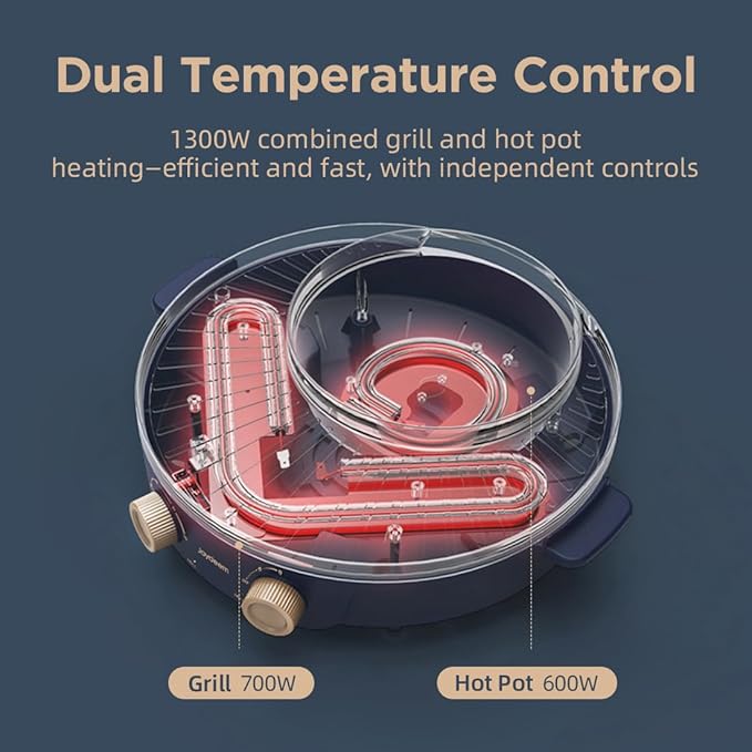 Joydeem Electric Grill with Shabu Shabu Hot Pot, Compact Korean BBQ Hotpot Combo Machine, 2L Hot Pot, Suitable for 1-4 People, JD-SK3407