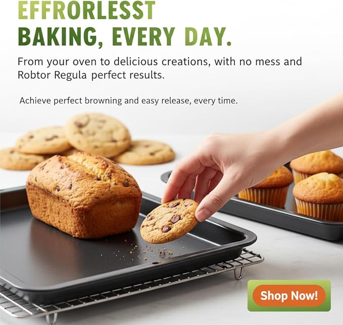 NutriChef 10-Piece Nonstick Kitchen Oven Baking Pans - Premium & Stylish Non-Stick Carbon Steel - Commercial Grade Restaurant Quality Metal Bakeware with Silicone Handles - Easy to Clean, NCSBS10S