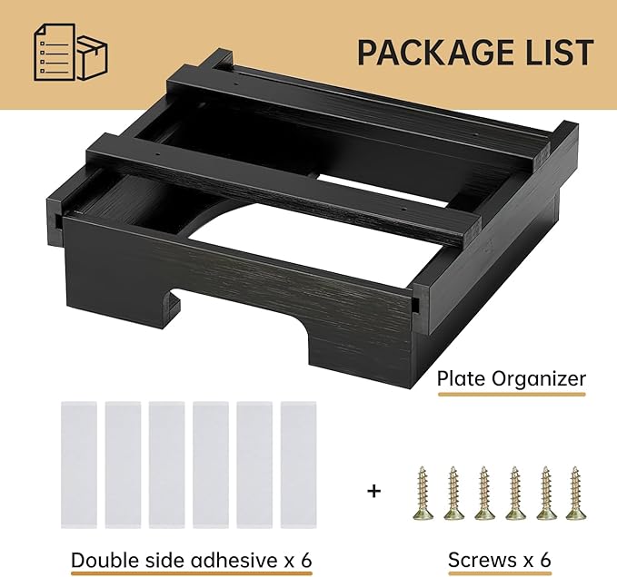 Paper Plate Dispenser,10-inch Bamboo Paper Plate Dispenser Under Cabinet, Kitchen Counter Vertical Paper Plate Holder Organizer Countertop Caddy Black