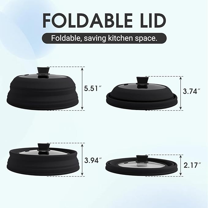 Microwave Splatter Cover Microwave Cover for Food 11.8 Inch Collapsible Glass Microwave Cover with Handle Silicone microwave splatter cover for Home Kitchen (Black)