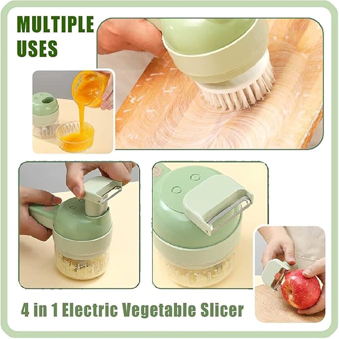 4 in 1 Handheld Electric Vegetable Cutter Set, Multifunctional Mini Electric Grinder Garlic Mud Masher Chopper, Portable Food Processor with Brush, for Garlic Chili Onion Ginger Celery Meat
