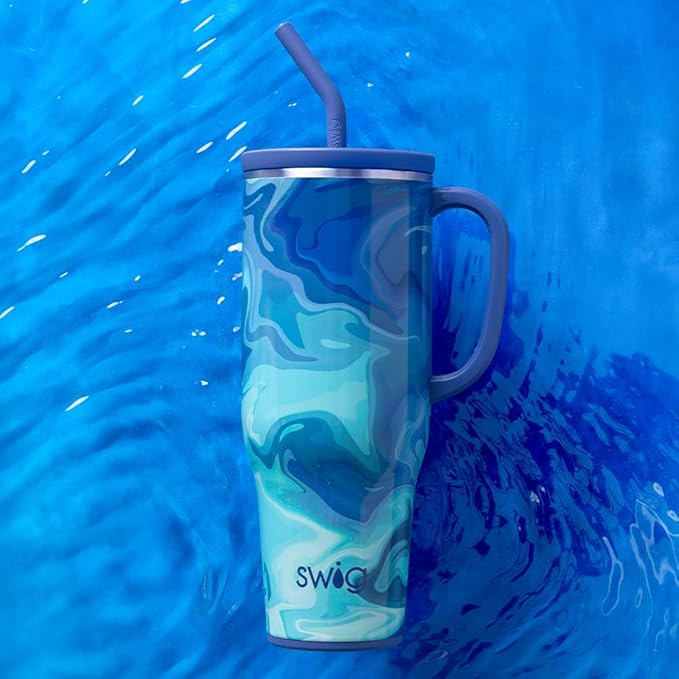 Swig Life 40oz Mega Mug, 40oz Tumbler with Handle and Straw, Extra Large Insulated Tumblers, Cup Holder Friendly Travel Mug (Blue Lagoon)