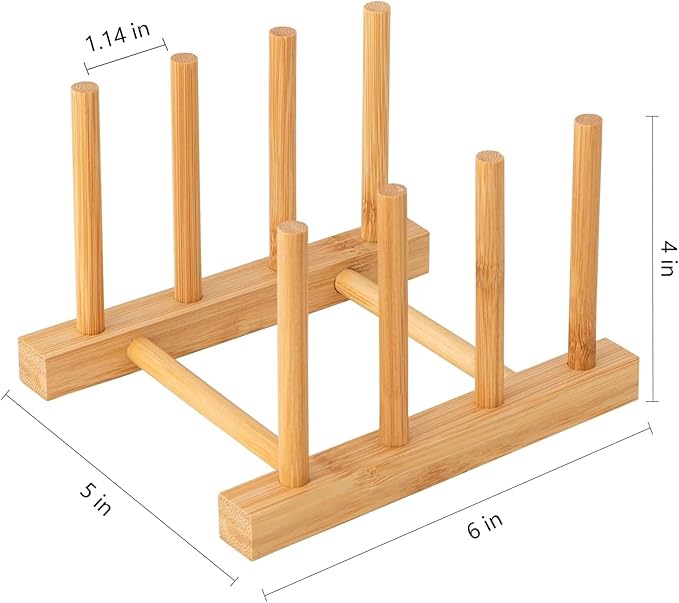HBlife 4pcs Bamboo Dish Plate Bowl Cup Book Pot Lid Cutting Board Drying Rack Stand Drainer Storage Holder Organizer Kitchen Cabinet（Keep Dry）