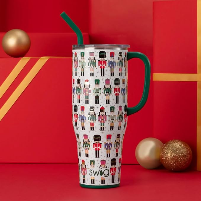 Swig Life 40oz Mega Mug, 40 oz Tumbler with Handle and Straw, Cup Holder Friendly, Dishwasher Safe, Lightweight Extra Large Insulated Tumbler, Stainless Steel (Classic Nutcracker)