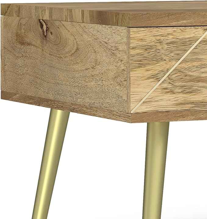 SIMPLIHOME Jager Lift Top Coffee Table - 36 inch Wide Solid Mango Wood Contemporary Modern Cocktail Table in Natural, Stylish Living Room Table with Hidden Storage, Brass Inlay, and Gold Metal Legs