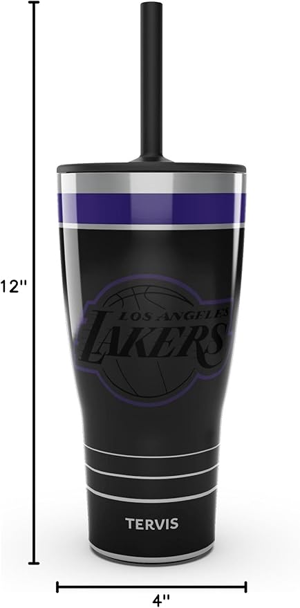 Tervis Traveler NBA Los Angeles Lakers - Night Game Triple Walled Insulated Tumbler Travel Cup Keeps Drinks Cold & Hot, 30oz with Straw Lid, Stainless Steel