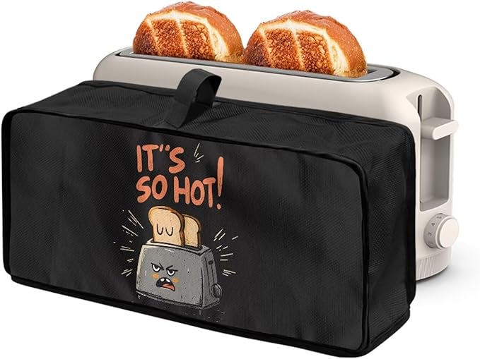 Funny Bread Print Toaster Cover 2 Slice Fabric Heat-Resistant Slim Dustproof Protective Cover, Foldable Easy Storage for Kitchen Small Appliances