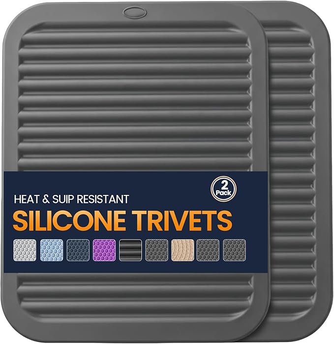 Silicone Trivet Mats 2 Heat Resistant Pot Holders Multipurpose Non-Slip Hot Pads for Kitchen Potholders, Drying mat, Jar Opener, Spoon Holder, Coaster.(Dim Grey)