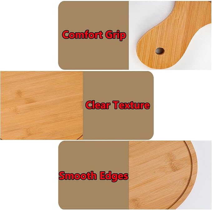 6 Pack Pizza Board Set – Premium Wooden Pizza Plates for Serving & Cutting, Round Bamboo Pizza Plate with Handle, Durable & Lightweight for Home & Restaurant (Up to 13 Inches),7inch